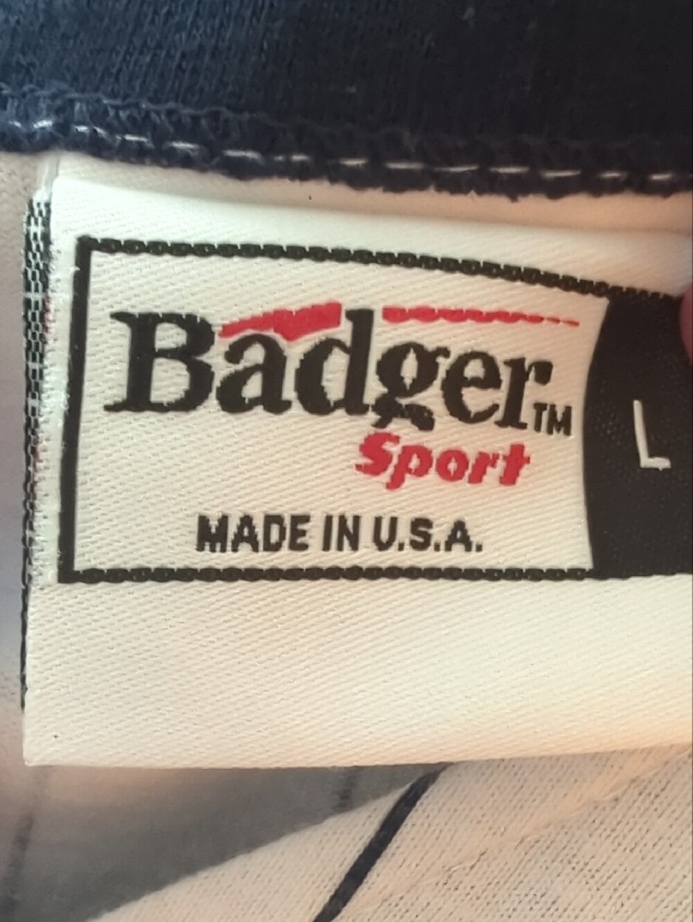 Vintage Badger Sport Men's Pinstripe Baseball Jersey - White with Navy Sleeves - Picture 2 of 7